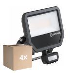 Mehrfachpackung 4x Ledvance LED-Scheinwerfer Aluminium Schwarz 41W 5500lm 100D - 830 Warmweiß | IP65 - Bewegungs- und Lichtsensor - Symmetrisch
